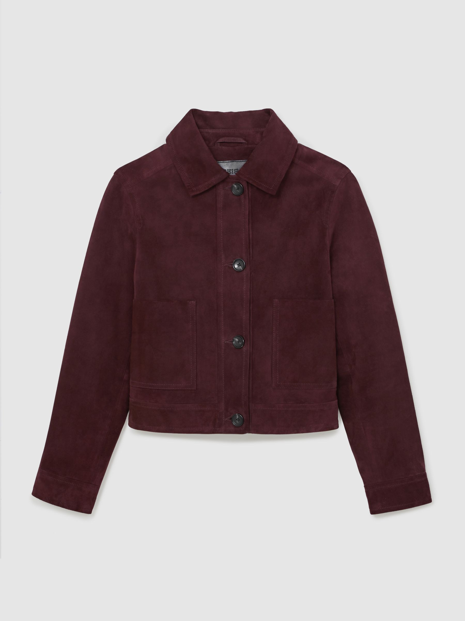 Suede Button-Through Jacket in Burgundy | Reiss UK