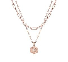 Dainty Layered Initial Necklaces for Women, 14K Gold Plated Paperclip Chain Necklace Simple Cute ... | Amazon (US)