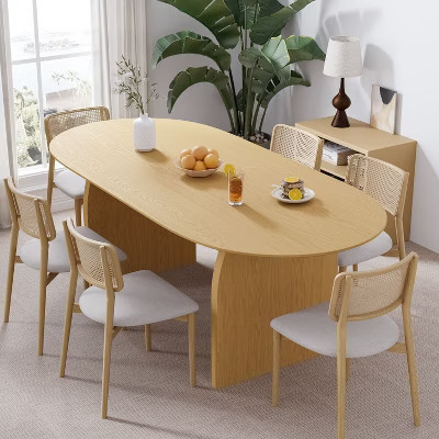 PexFix 67" x 33.5" Solid Wood Dining Table with Arched Legs Oval Kitchen Table Oak for Dining Room | Target