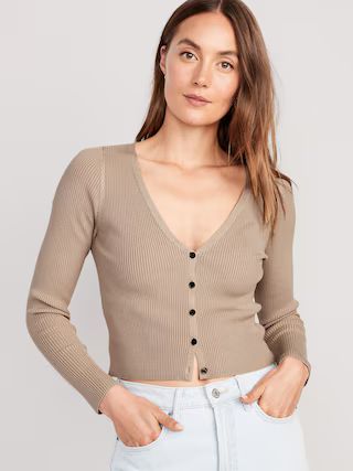 V-Neck Rib-Knit Cropped Cardigan Sweater for Women | Old Navy (US)