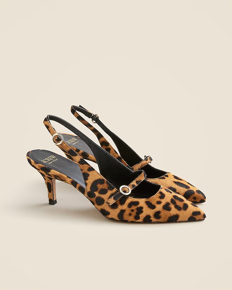 Made-in-Italy Colette buckle slingback pumps in leopard-print calf hair | J. Crew US