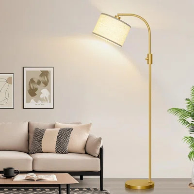 Dimmable Gold Floor Lamp, 1200 Lumens LED Bulb Included, Arc Floor Lamps For Living Room Modern Standing Lamp With Linen Shade, Tall Lamp For Living R | Wayfair North America