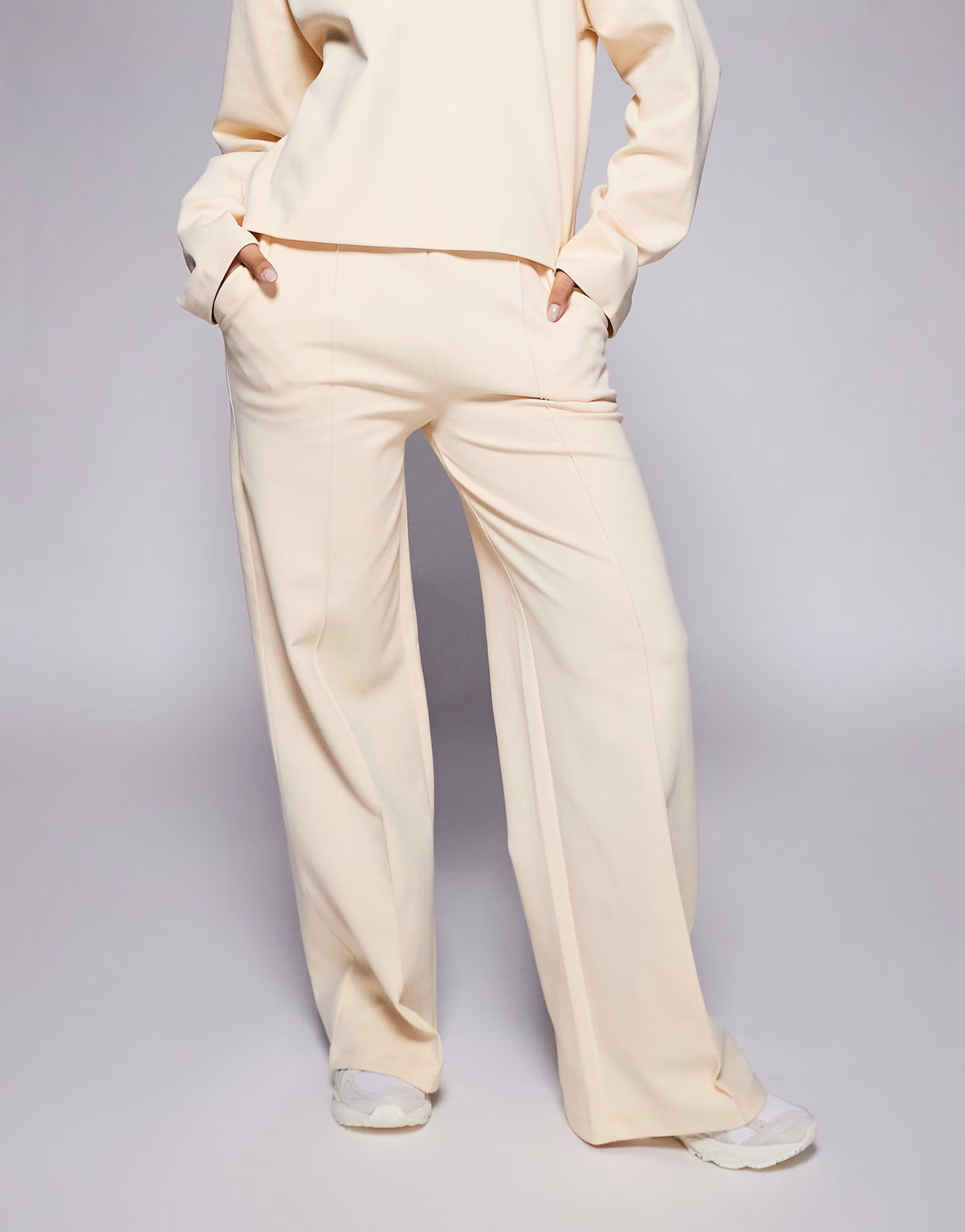 ASOS DESIGN interlock wide leg trouser with pintuck detail co-ord in buttermilk | ASOS (Global)