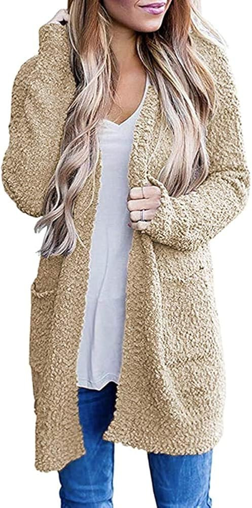 Cardigans for Women Long Sleeve Soft Chunky Knit Cozy Sweater Open Front with Pockets | Amazon (US)