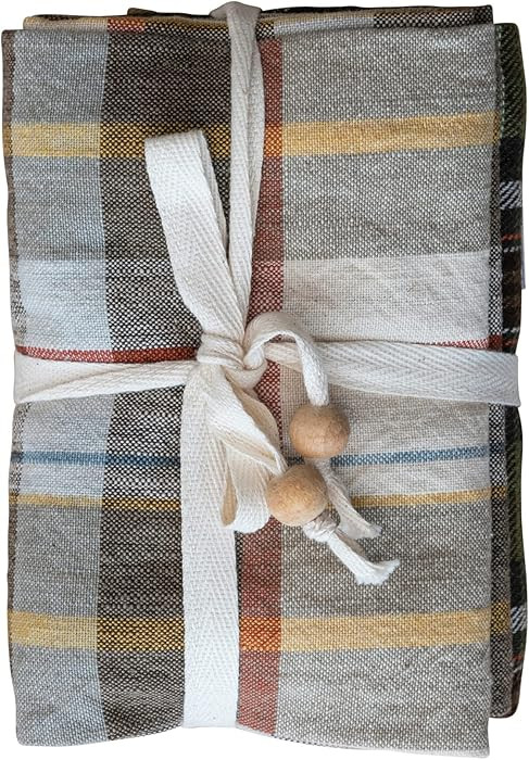 Creative Co-Op 28" L x 18" W Cotton Printed Tea Towels w/Tie w/Wood Beads, Multi Color Plaid, Set... | Amazon (CA)