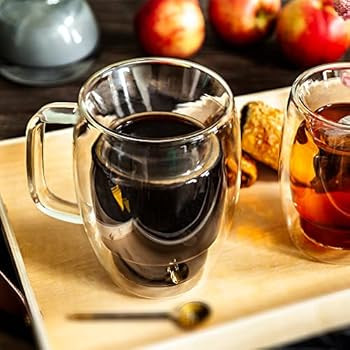 JoyJolt Cadus Glass Coffee Cups Double Wall Insulated Mugs Set of 2 Latte Glasses, 16-Ounces. | Amazon (US)