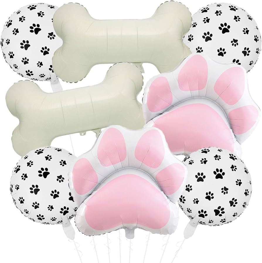 8 Pcs Dog Balloons 30 Inch Bone Foil Balloons Paw Print Balloon Dog Birthday Decorations Pink Dog... | Amazon (US)