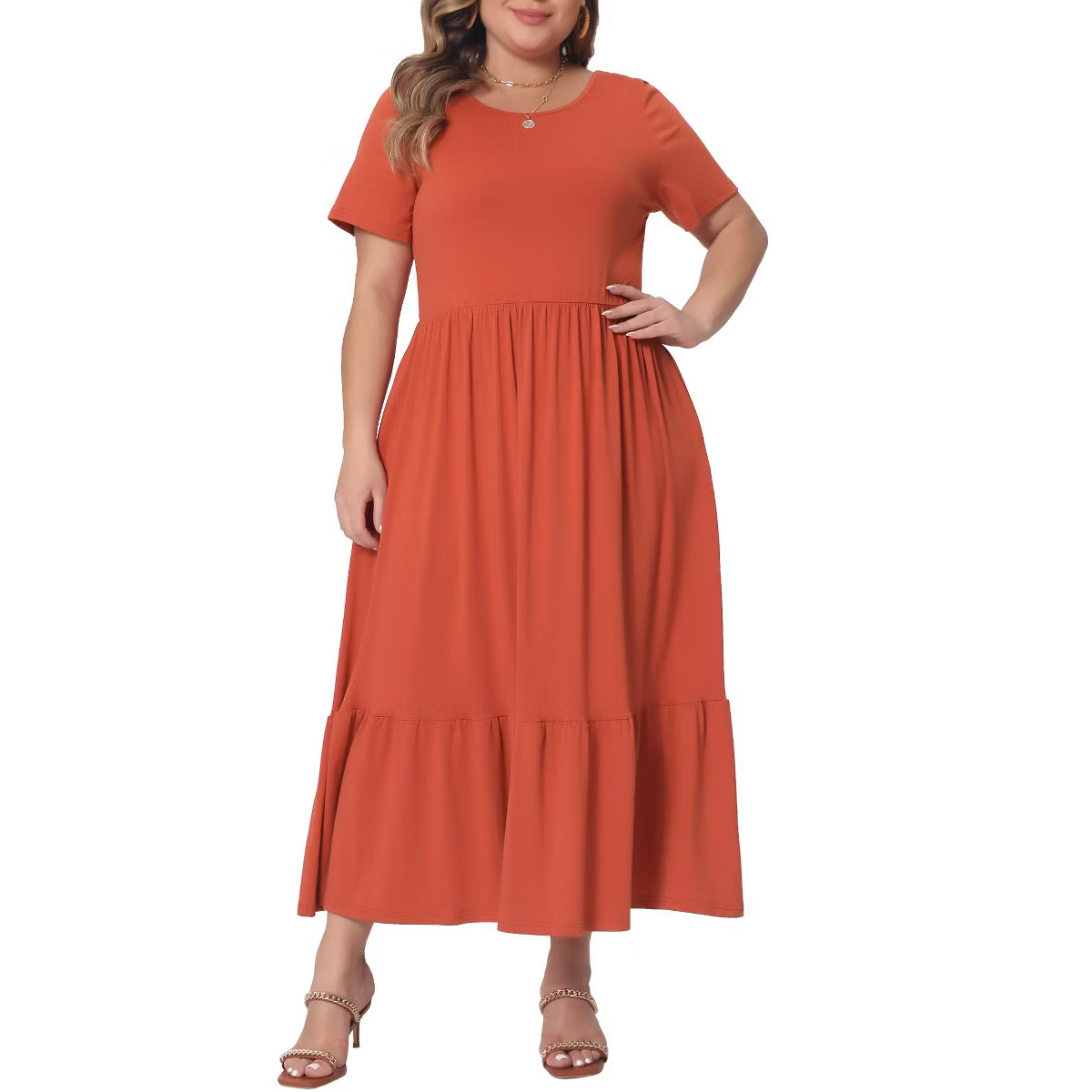 Agnes Orinda Women's Plus Size Short Sleeve Crew Neck Basic Swing Flowy Ruffle Maxi A Line Dresse... | Target