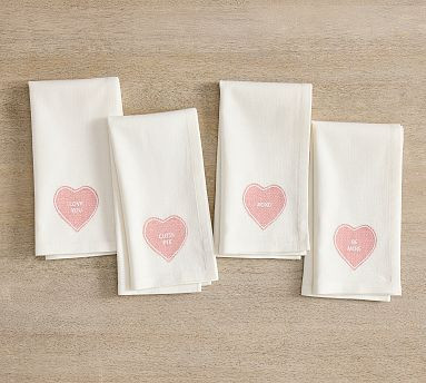 Conversation Hearts Organic Cotton Napkins - Mixed Set of 4 | Pottery Barn (US)