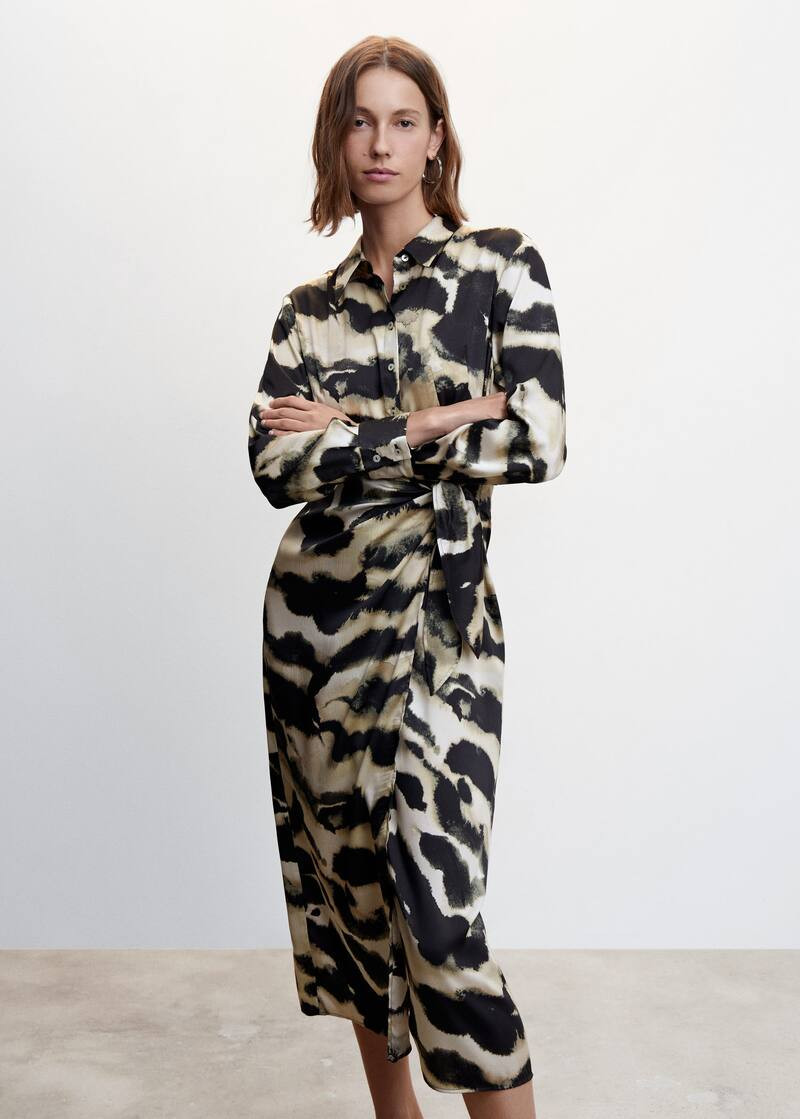 Printed satin dress -  Women | Mango United Kingdom | MANGO (UK)