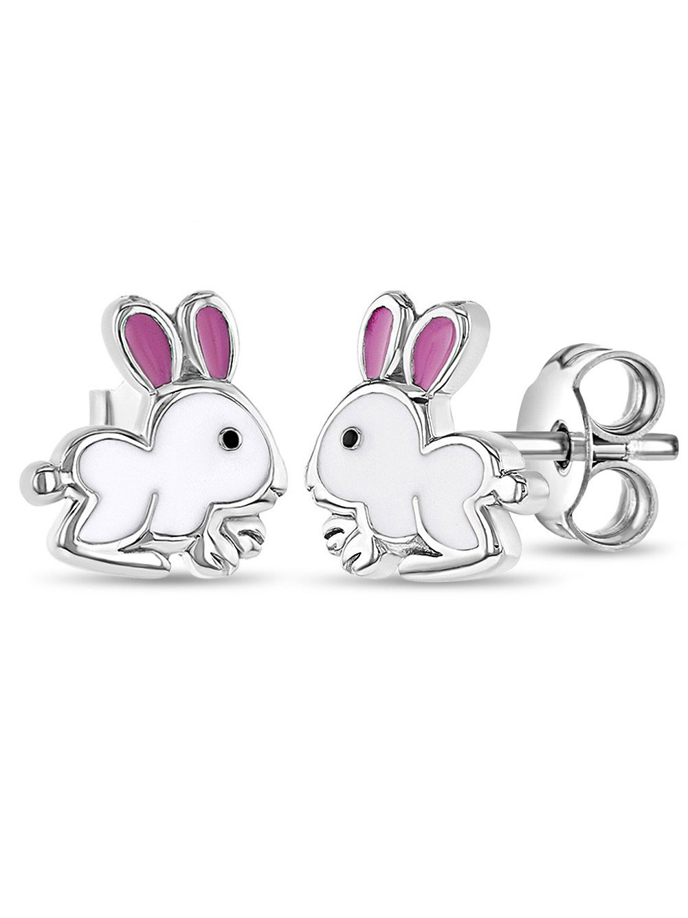 Hopping Bunny Kids / Children's / Girls Earrings Enamel - Sterling Silver - Walmart.com | Walmart (US)