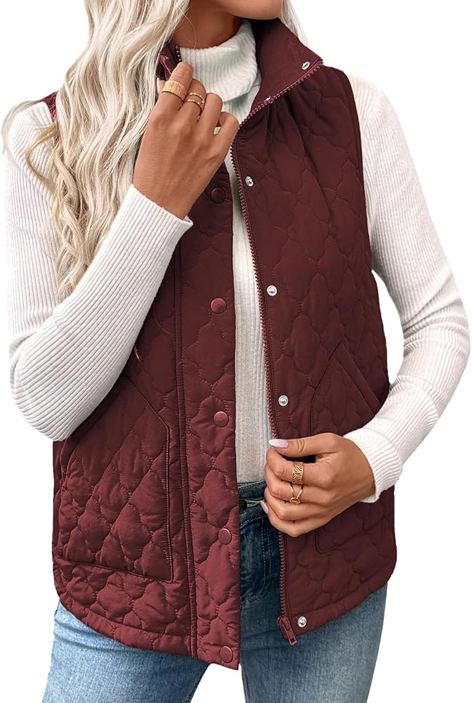 EVALESS Womens Puffer Vest Lightweight Stand Collar Sleeveless Cropped Quilted Jackets Button Fal... | Amazon (US)