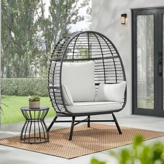 Black Wicker Outdoor Dome Egg Chair with CushionGuard Shadow Gray Cushion | The Home Depot