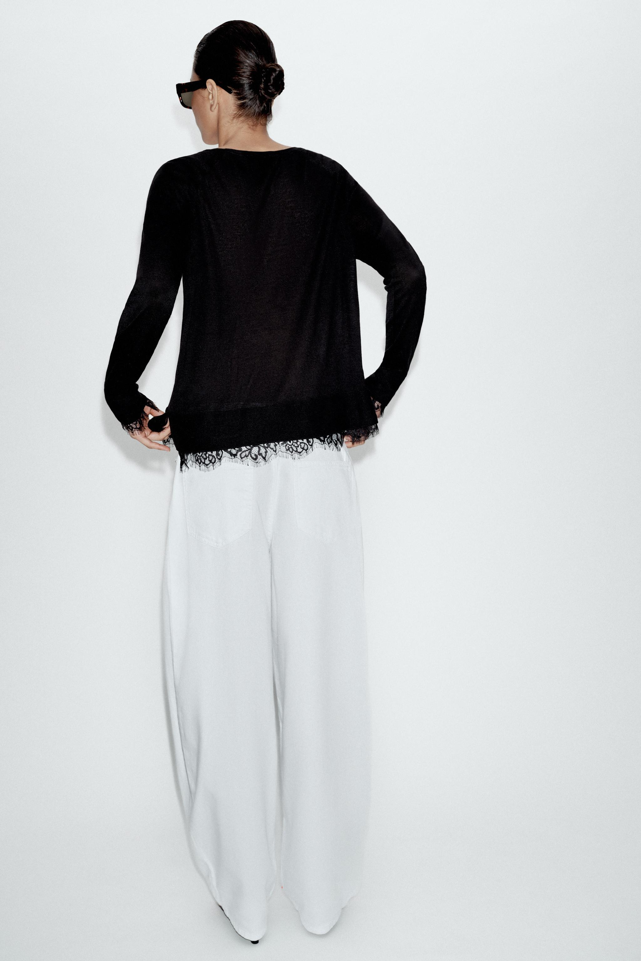 Pullover mit Rundhalsausschnitt und langen \u00e4rmeln. Saum mit Spitzenbesatz. | Zara DE