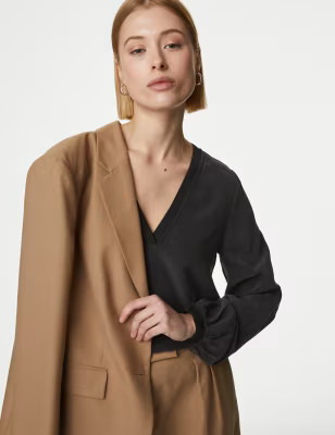 Pure Silk V-Neck Popover Blouse | Marks & Spencer (UK)