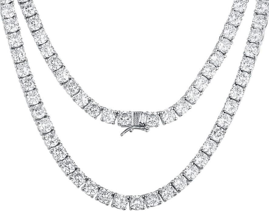MDFUN Tennis Necklace 18K White Gold Plated | 5.0-6.0mm Round Cubic Zirconia Cut Faux Diamond Ten... | Amazon (US)