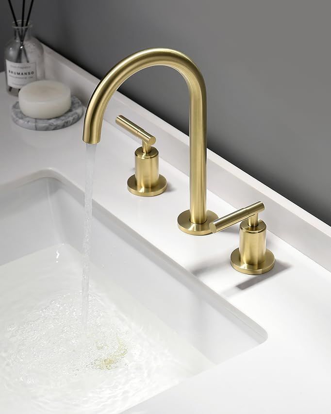 Brushed Gold Bathroom Faucet, Indare Two Handles 360° Swivel Spout Widespread 4Inch 8Inch Brass ... | Amazon (US)