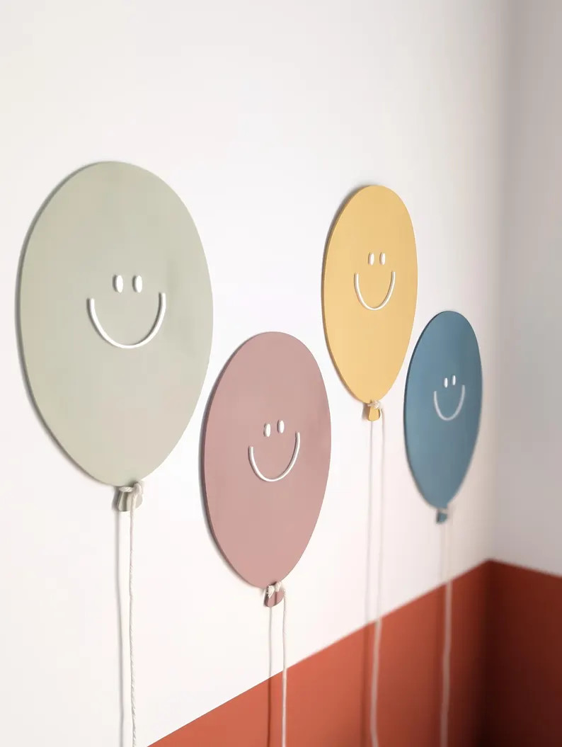 Smiley Face Painted Balloon | Children's Room Decor | Nursery Decor | Kids Wall Decor | Reading C... | Etsy (US)