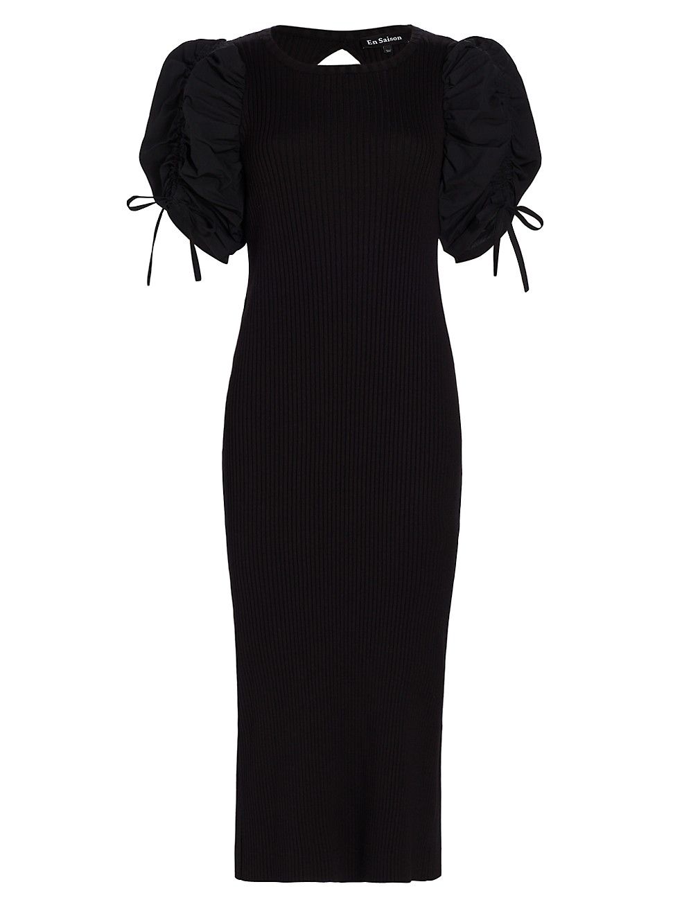 Maxime Drawstring Puff-Sleeve Rib-Knit Midi-Dress | Saks Fifth Avenue