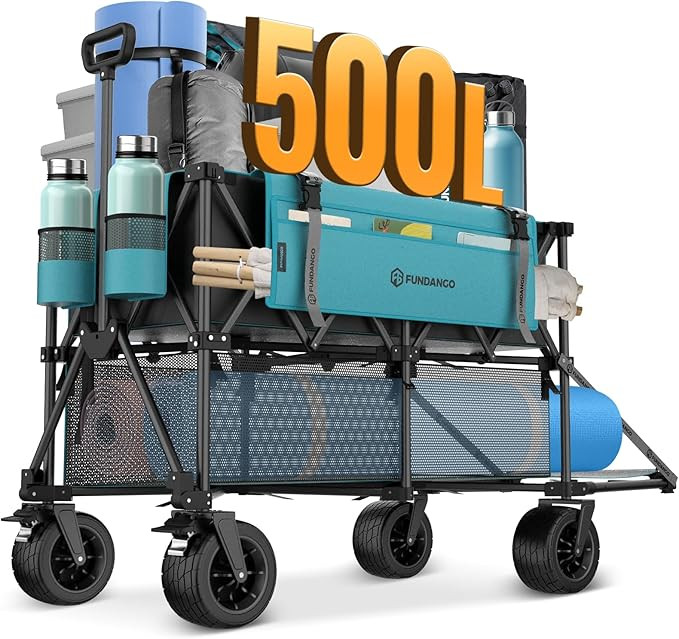 FUNDANGO Double Decker Wagon, 500L Collapsible Beach Wagons Foldable Heavy Duty Garden Cart with ... | Amazon (US)