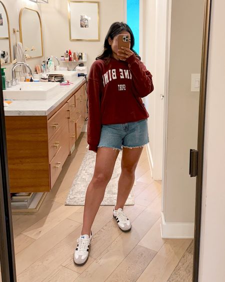 Casual everyday outfit for this weird May gray! I love this hoodie sweatshirt - this color is no longer available but comes in other colors and runs oversized. These shorts are designer feel but not the designer price! Runs TTS


#LTKSeasonal #LTKStyleTip #LTKShoeCrush