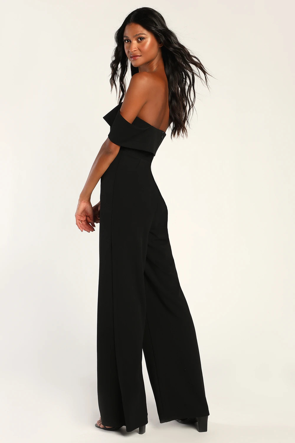 Pretty Picturesque Black Off-the-Shoulder Wide Leg Jumpsuit | Lulus (US)