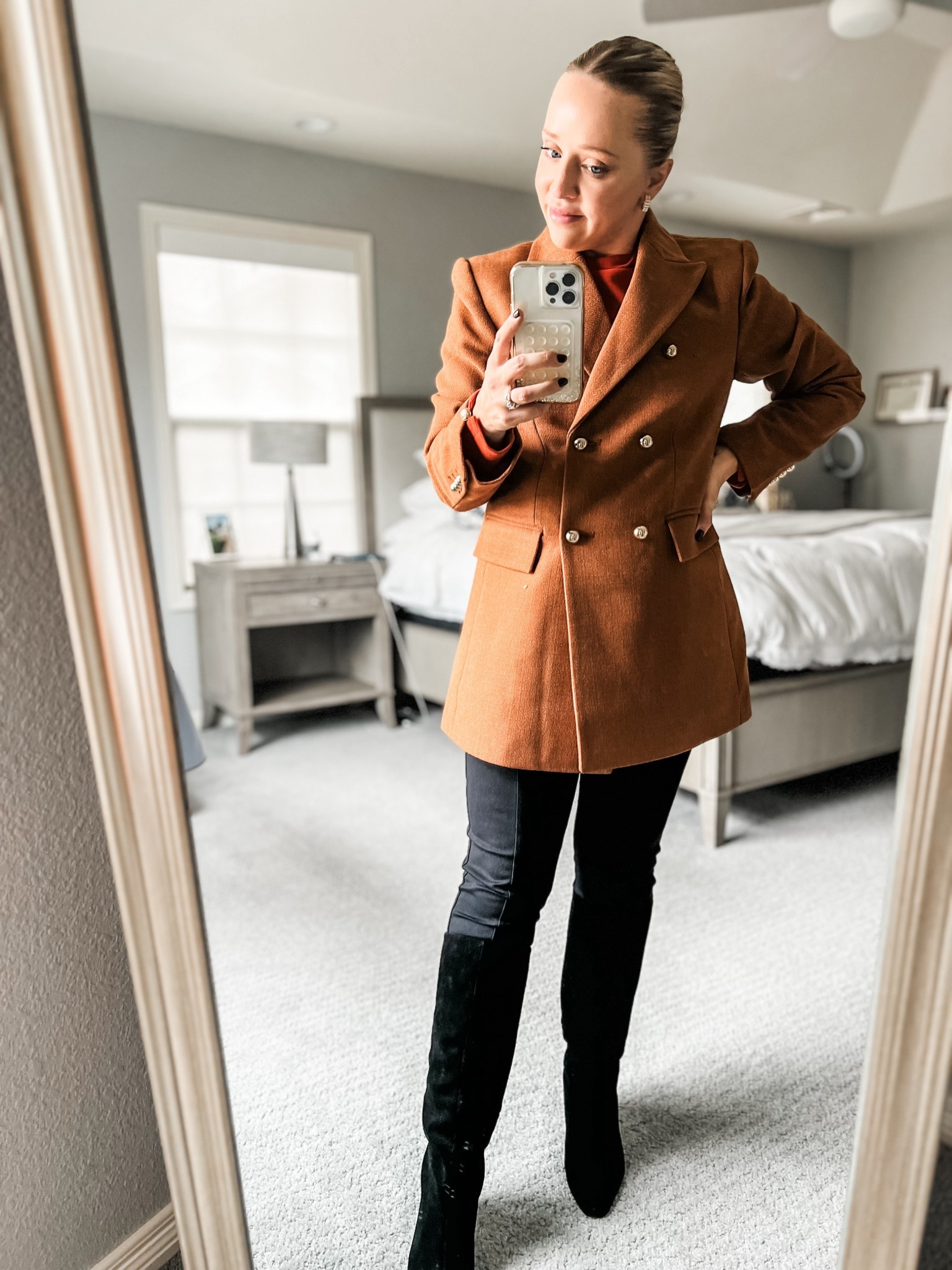This coat is light enough to be a blazer and I love the longer length! Wearing my true size of 4 petite. Suggest a size up in these petite leggings. 

Fall outfits, workwear, blazer, petite outfit, leggings, knee high boots 

#LTKSaleAlert #LTKWorkwear #LTKPetite