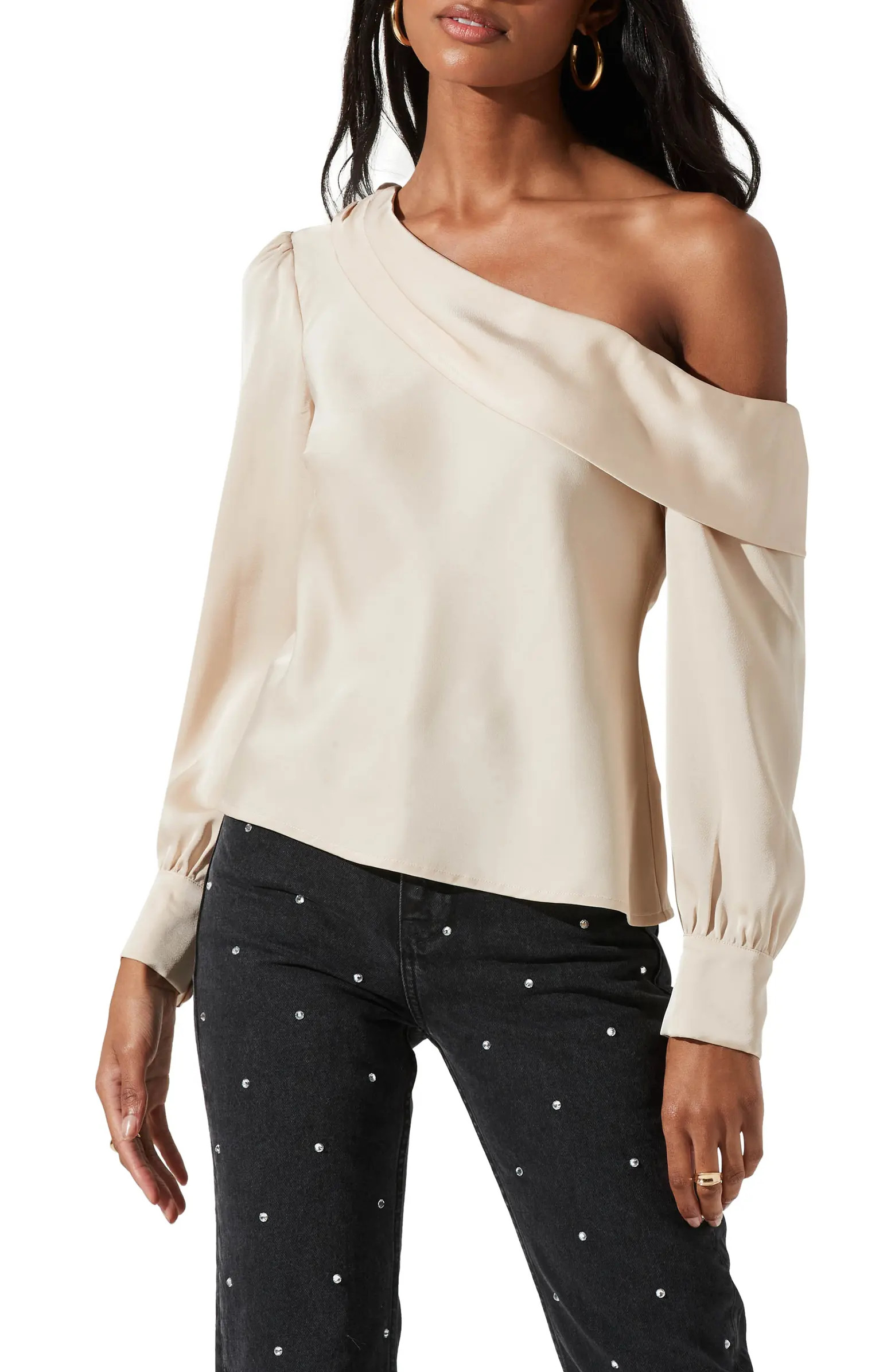 ASTR the Label One-Shoulder Satin Long Sleeve Top | Nordstrom | Nordstrom