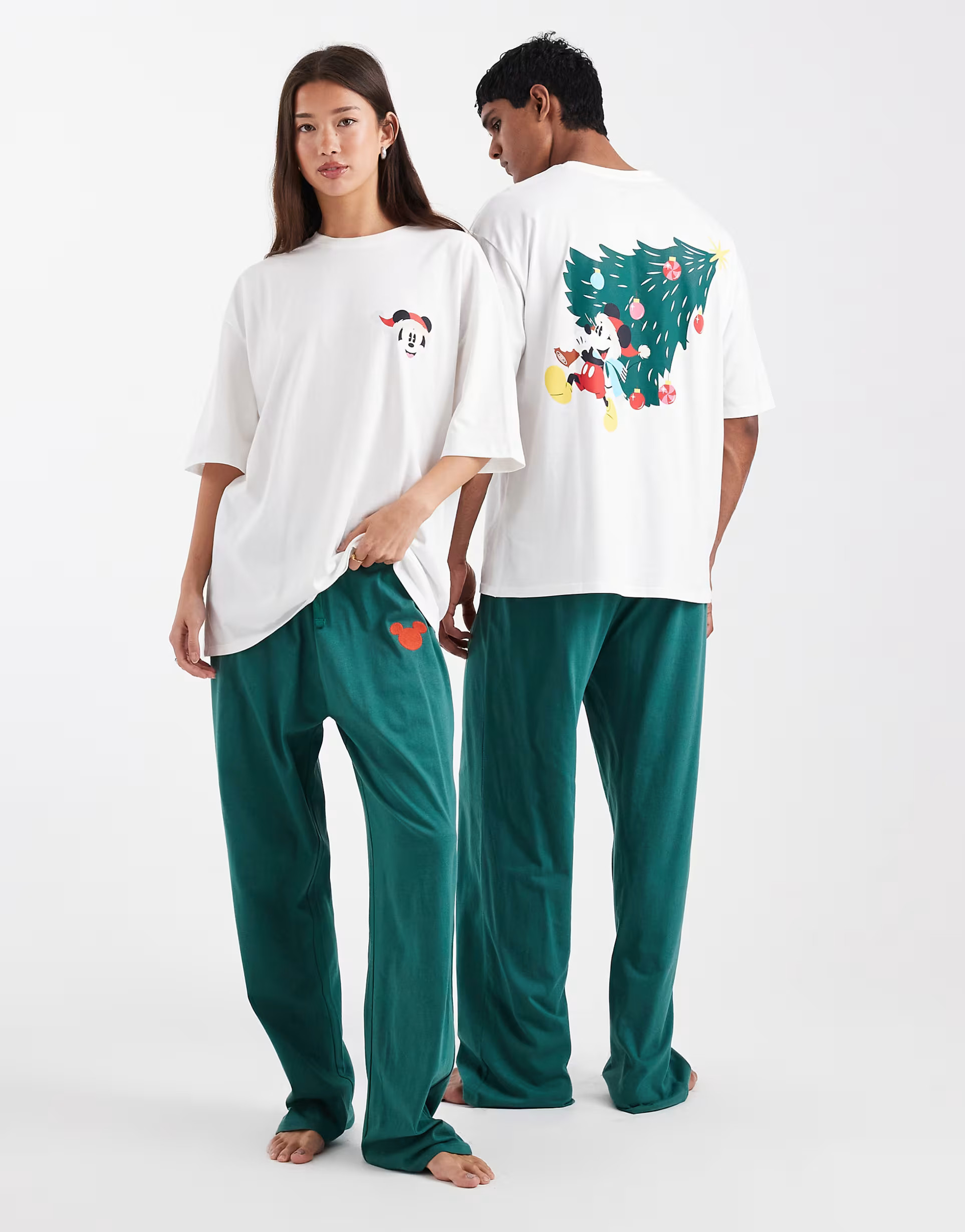 ASOS DESIGN Disney pajama set with Christmas Mickey Mouse print in green | ASOS | ASOS (Global)