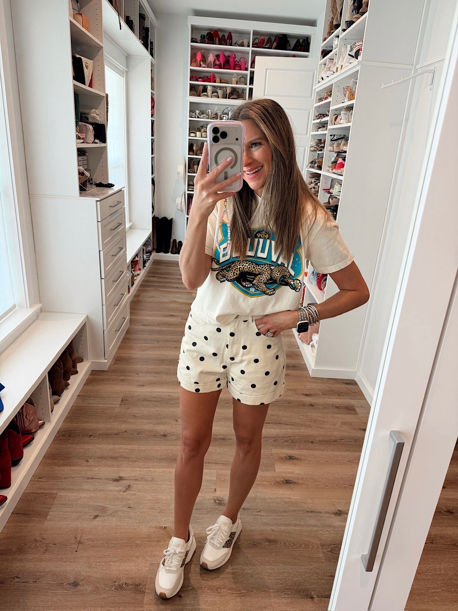 In a medium tee, small shorts, sneakers and accessories for Jacksonville Jaguars NFL game day outfit!

#LTKootd #LTKSeasonal #LTKgrwm