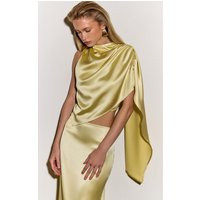 Butter Yellow Satin Drape Top | PrettyLittleThing US