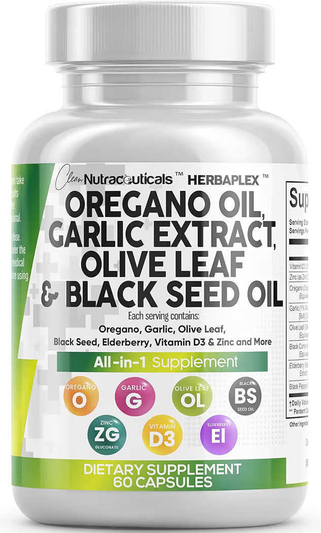 Clean Nutra Oregano Oil with Black Seed Oil Garlic Olive Leaf Extract - Oil of Oregano Capsules I... | Amazon (US)