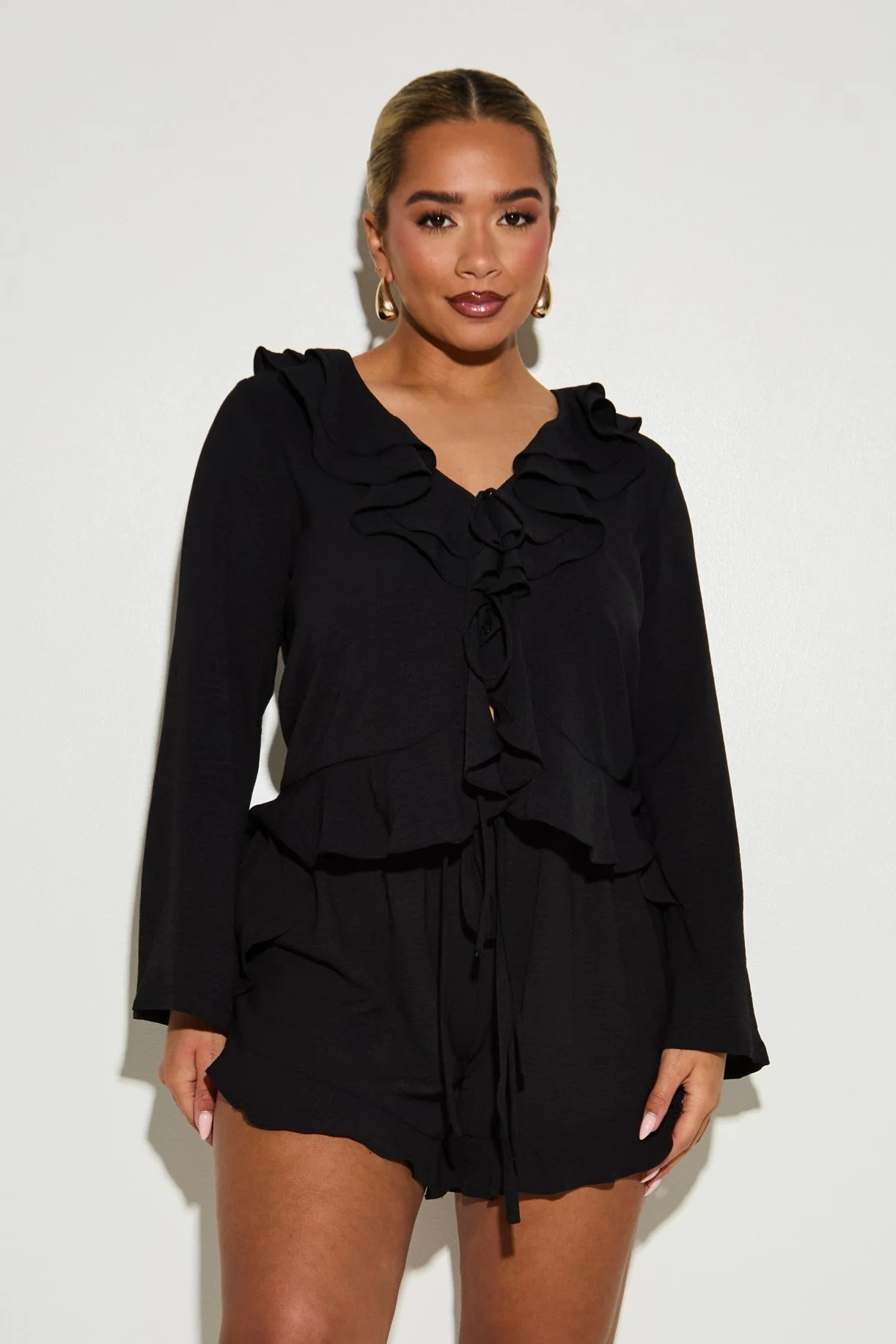 Ruffle Tie Top 'Hannah' Crepe - Black | RELR