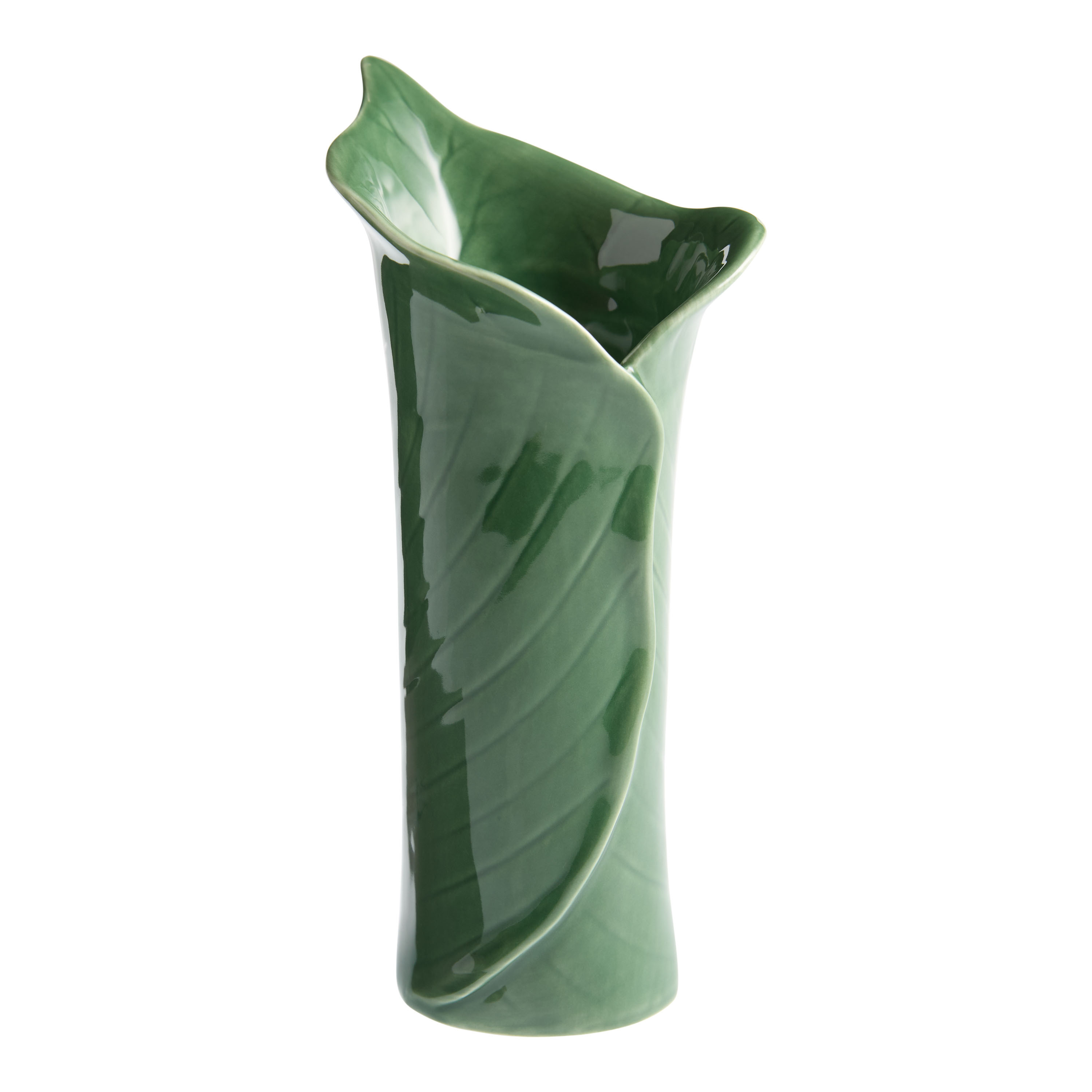 Green Ceramic Curled Leaf Figural Vase | World Market