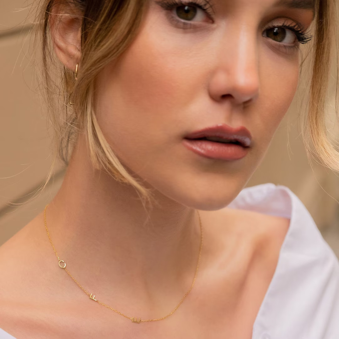 Sideway Initial Necklace, Personalized Gold Letter Necklace, Custom Letter Necklace, Personalized... | Etsy (US)