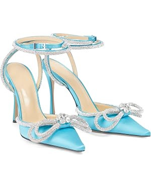 LauraVicci Women's Heeled Sandals Pointed Toe Crystal Embellished Bow Ankle Straps Rhinestone Buc... | Amazon (US)