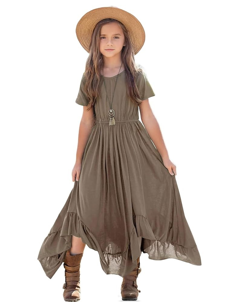 Seechoslo Tween Girls Maxi Dress Short Sleeve Casual Flowy Boho Style Summer Long Dress for Girls... | Amazon (US)