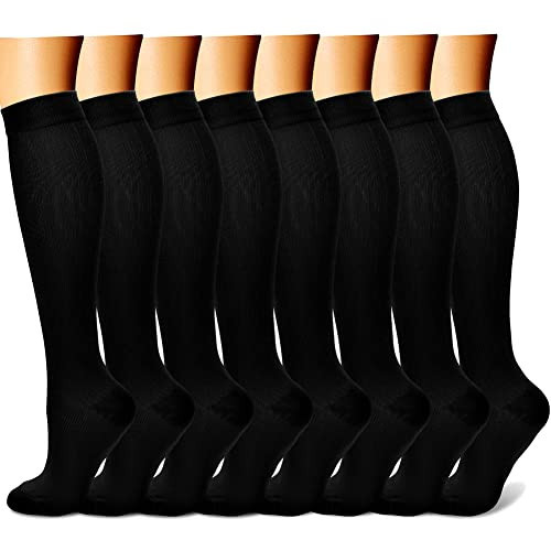 CHARMKING Compression Socks for Women & Men (8 Pairs) 15-20 mmHg Graduated Copper Support Socks are Best for Pregnant, Nurses - Boost Performance, Circulation, Knee High & Wide Calf (L/XL, Black) | Amazon (US)