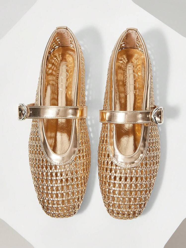 MOTF PREMIUM SPRING AND SUMMER NEW FRENCH GOLD FASHION RETRO HOLLOW WOVEN FISHING NET SHOES WOMEN... | SHEIN