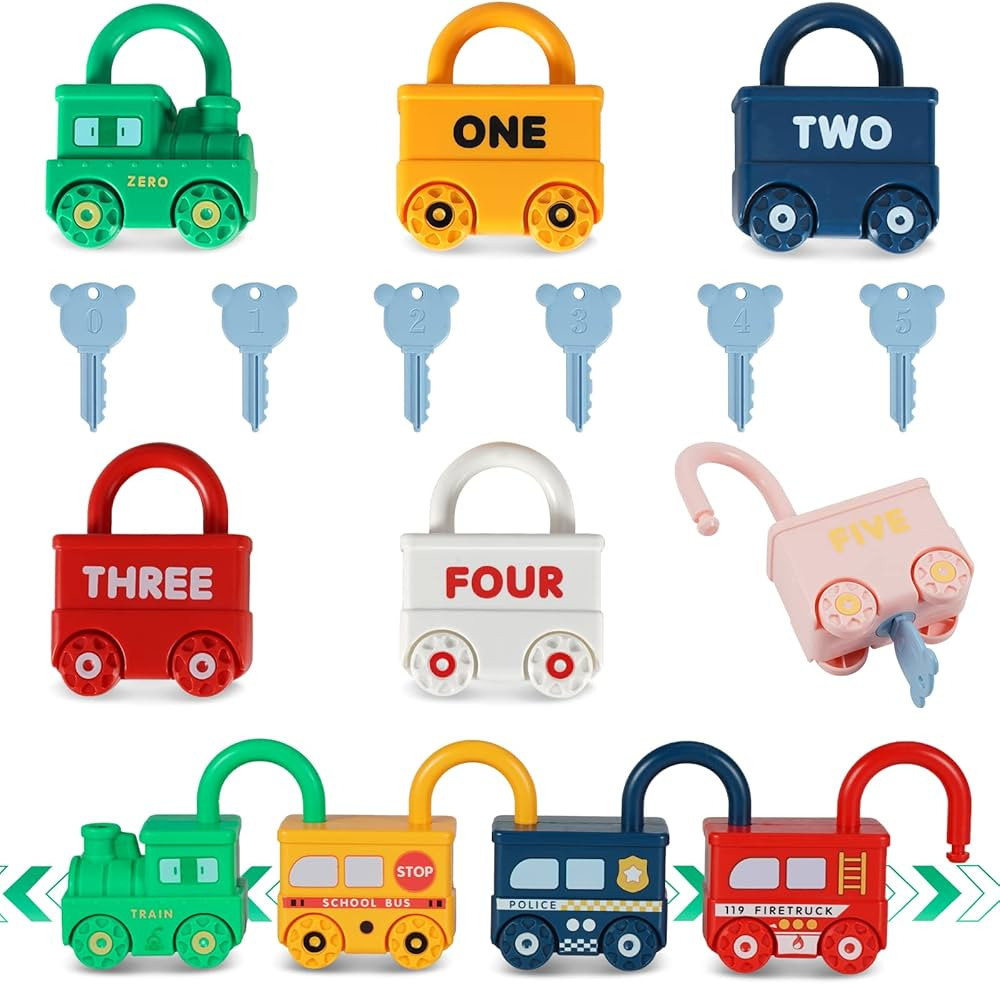 Kizmyee Montessori Lock and Key Car Toys, Sensory Matching & Sorting Early Learning Toy with Numb... | Amazon (US)