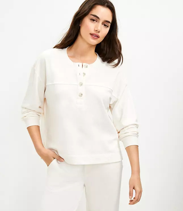 Lou & Grey Cozy Cotton Terry Henley Sweatshirt | LOFT