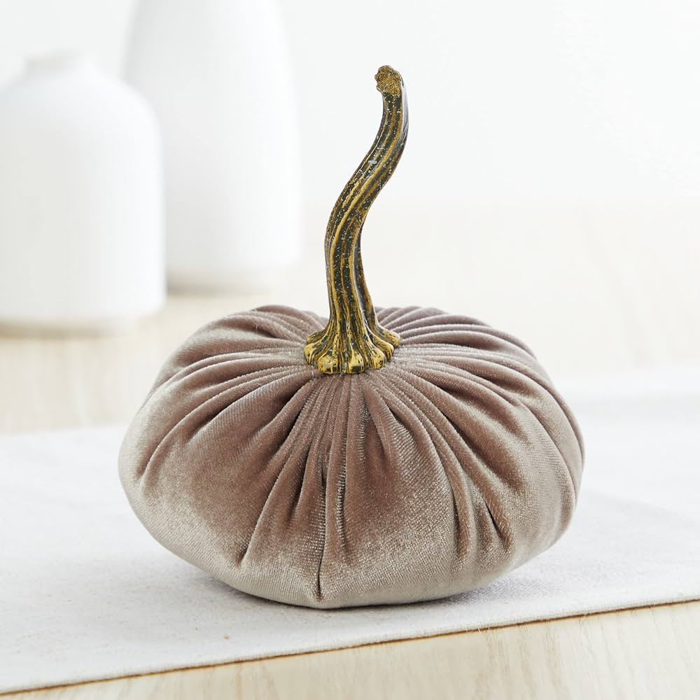 Taupe Small Velvet Pumpkin, Handmade Home Decor, Holiday Mantle Decor, Fall Halloween Thanksgivin... | Amazon (US)