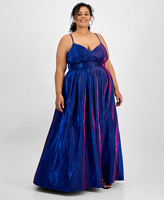 Trendy Plus Size V-Neck Sleeveless Glitter Ball Gown | Macy's