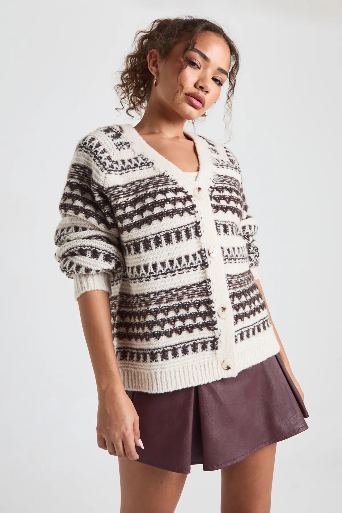 Chunky Knit Fairisle Stripe Oversized Boyfriend Cardigan | Boohoo.com (UK & IE)
