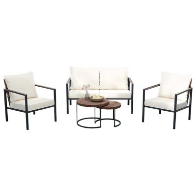 4 Pieces Patio Furniture Set, Outdoor Wicker Patio Conversation Set,Double-Person Sofa, Two Single-Seater Chairs & Coffee Table with Thick & Soft Cush | Wayfair North America