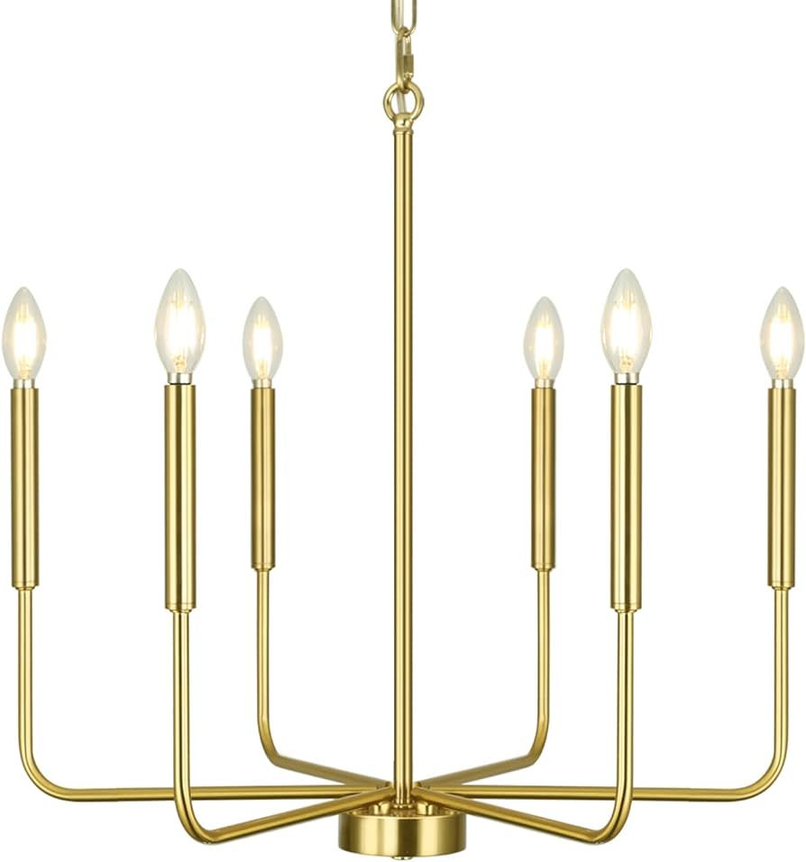 Modern Farmhouse Chandeliers for Dining Room Gold Candle Chandelier 6-Light, Brushed Brass Mid-Ce... | Amazon (US)