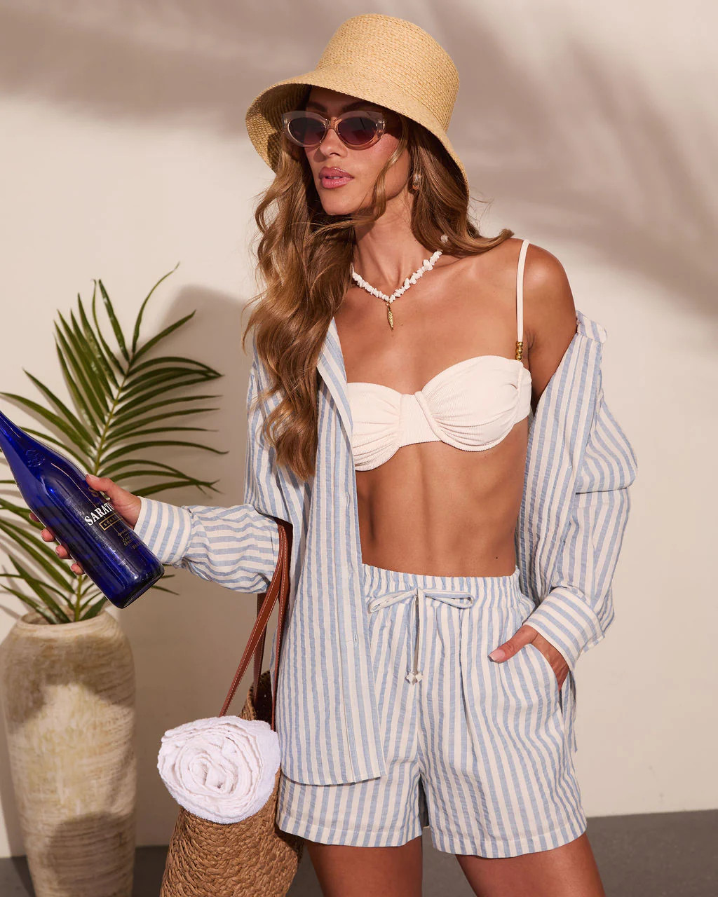 Pure Closet Striped Linen Blend Button Down Top | VICI