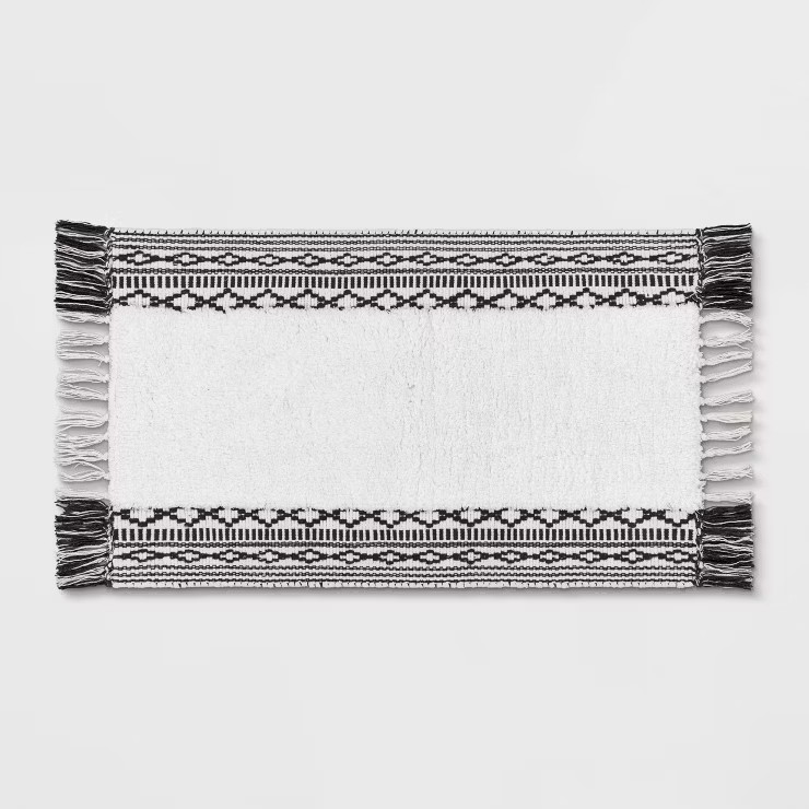 20"x32" Striped Fringe Bath Rug Black/White - Threshold™ | Target