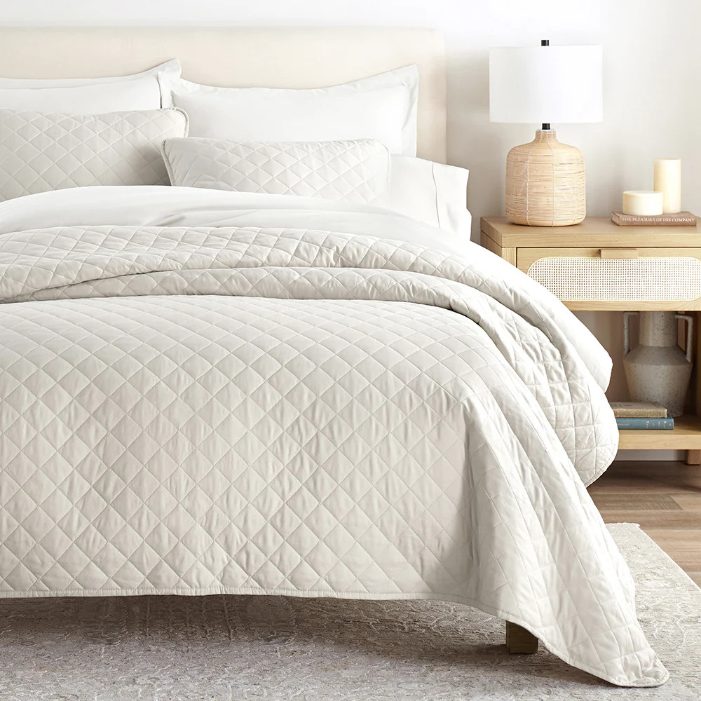 3-Piece Diamond Stitch Quilted Coverlet Set | Linens and Hutch