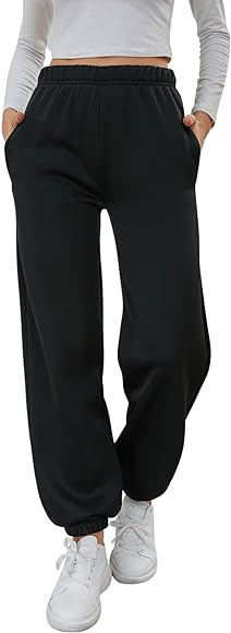 SweatyRocks Women's Elastic High Waist Sweatpants Workout Pocket Jogger Pants | Amazon (US)